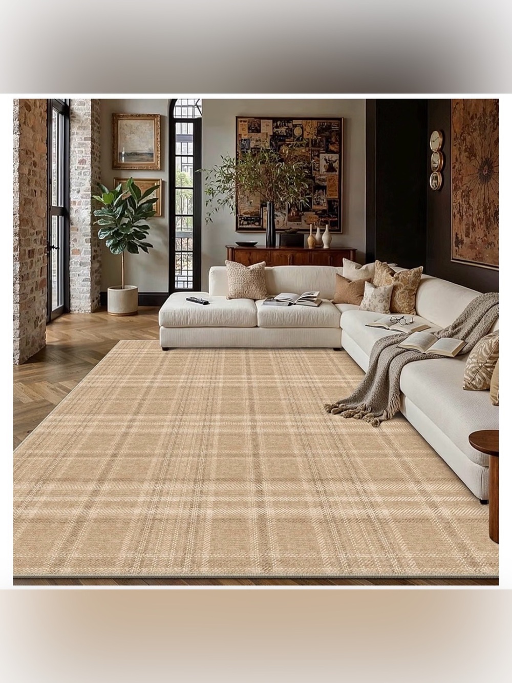 8x10 Brown Washable Checkered Area Rug